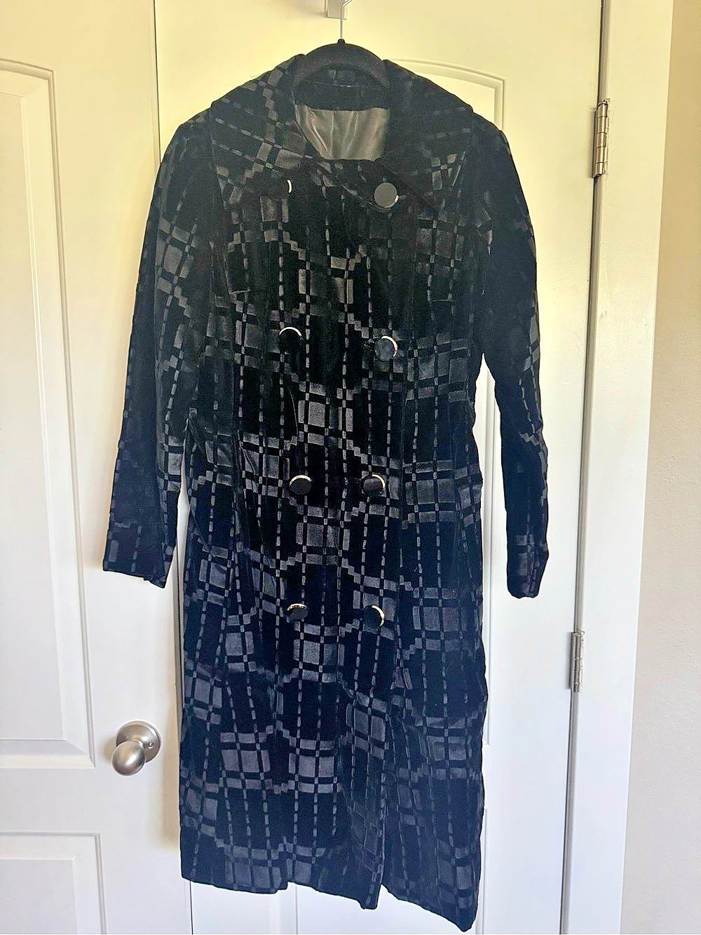 Vintage Count Romi Black Geometric Double Breasted Long Coat Size 8